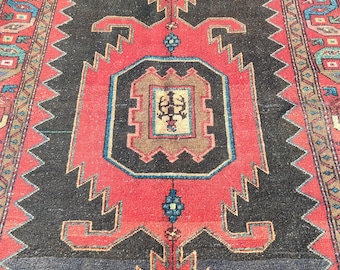 4x6 Tribal rug Perfect Condition! Karaja rug 4x6 Dark, Oriental rug 4x6 colorful, Serapi rug, Heriz rug 4x6, Kurdish rug, Furniture