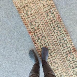 Wool 2x11 runner rug Skinny, Turkish runner 2x11, Vintage runner 2x11, Oushak runner 2x11, Patchwork runner rug, 2 wide runner rug neutral