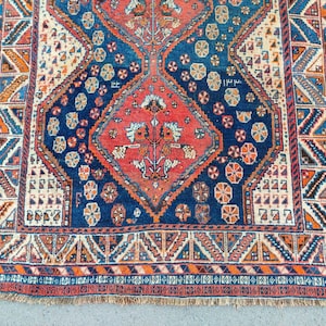 Stunning! Navy 5x7 Persian rug, Shiraz rug 5x7 vintage, Antique 5x7 oriental rug, serapi rug 5x7 colorful, Heriz 5x7 rug, Malayer rug
