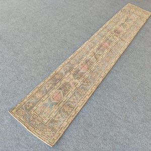 Wool 2x11 runner rug Skinny, Turkish runner 2x11, Vintage runner 2x11, Oushak runner 2x11, Patchwork runner rug, 2 wide runner rug neutral