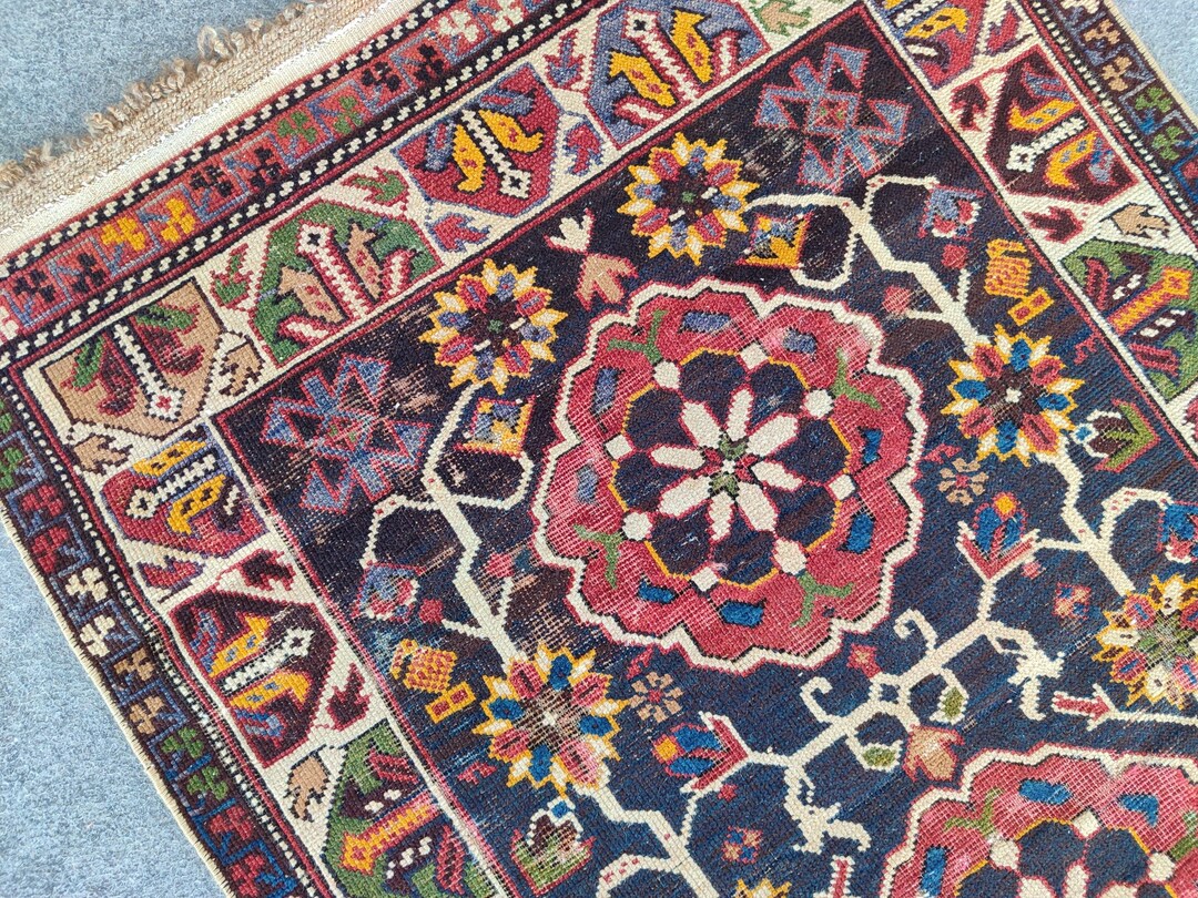 Rare 3x4 Rug Caucasian, Navy Vintage Rug 3x4, Serapi Rug 3x4, 3x4 Heriz ...