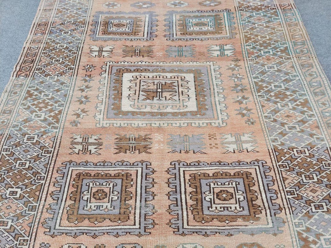 5x7 Turkish Rug, Kayseri Rug Vintage, Medallion 5x7 Oushak Rug