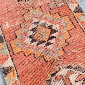 Coral Rug 3x12 runner, Persian 3x12 heriz runner rug, Colorful 3x12 turkish runner, Oushak runner 3x12 rug, Herki runner 3x12 vintage rare