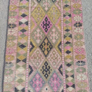 2.6 x 15 ft, rose Herki rug runner antique, Persian runner 3x15 vintage, Oriental rug, Turkish 2x15 oushak runner, Afghan rug, Heriz rug