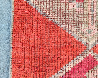 Red orange Rug 3x10 runner, Persian 3x10 heriz runner rug, Colorful 3x10 turkish runner, Oushak runner 3x10 rug, Herki runner 3x11 vintage