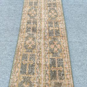 Rare 2x11 runner rug Skinny, Turkish runner 2x11, Vintage runner 2x11, Oushak runner 2x11, Patchwork runner rug, 2 wide runner rug neutral
