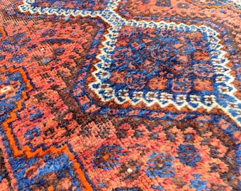 Coral 4x6 Tribal rug, Antique 4x6 Karaja rug, Heriz rug 4x6 vintage, Northwest rug, Serapi rug, Oriental rug 4x6, Kurdish rug, Caucasian rug