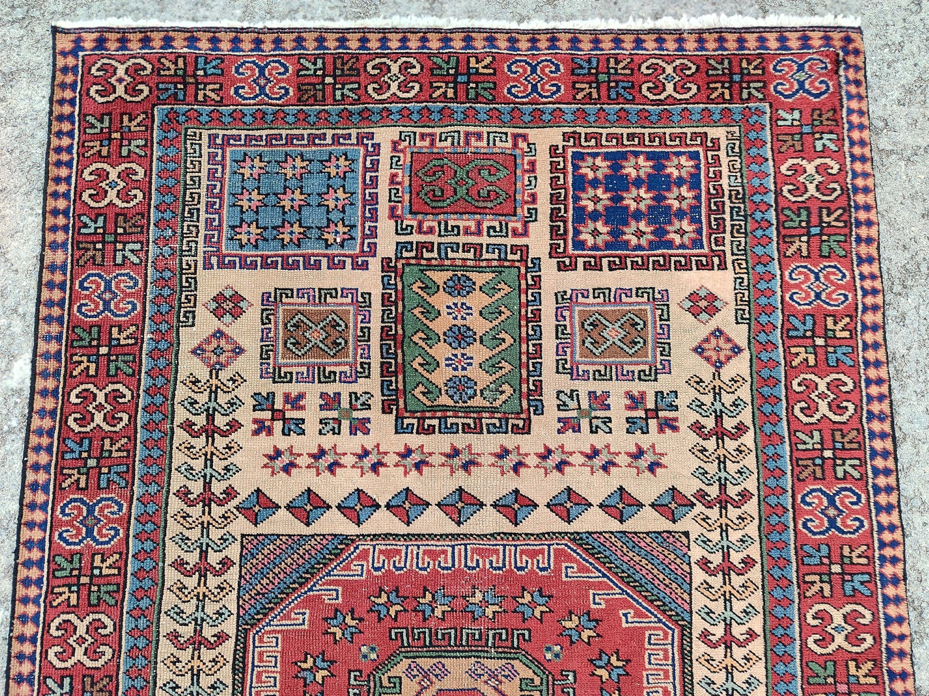 Antique 4x6 Turkish Rug, Oriental Rug 4x6 Vintage, Oushak Rug