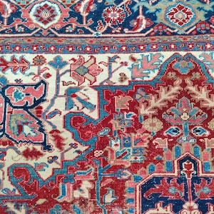 8x11 Heriz area rug, Serapi rug vintage 8x11, Oversize Persian rug 8x11 antique, Oriental rug 8x11, Red living room rug 8x11, Malayer rug
