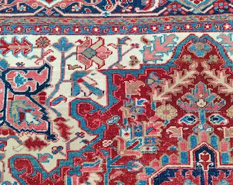 8x11 Heriz area rug, Serapi rug vintage 8x11, Oversize Persian rug 8x11 antique, Oriental rug 8x11, Red living room rug 8x11, Malayer rug