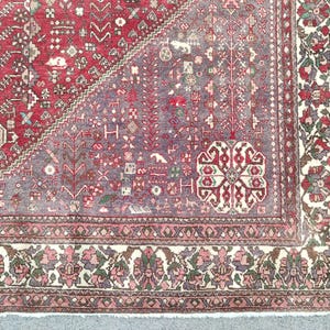7x10 Persischer Teppich, Roter Teppich 7x10 Vintage, Roter antiker Teppich 200x30, Wohnzimmerteppich 200x30 orientalisch, Malayer Teppich, Heriz Teppich 7x10 bunt