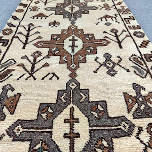 Rare! White Rug 3x12 runner Oriental, Persian 3x12 heriz runner rug, 3x12 turkish runner, Oushak runner 3x12 rug, Herki runner 3x12 vintage