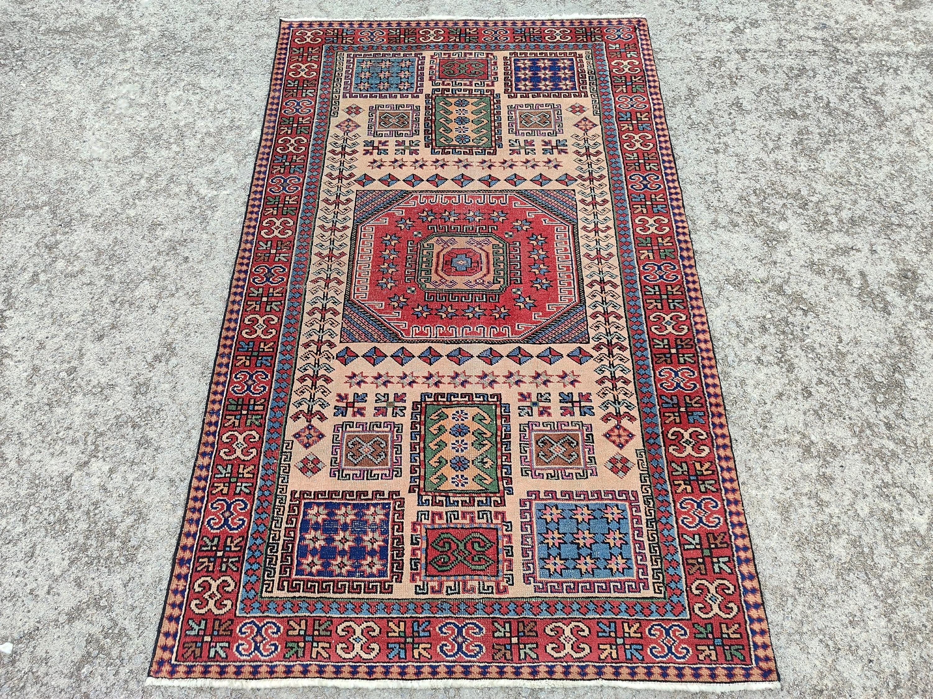 Antique 4x6 Turkish Rug, Oriental Rug 4x6 Vintage, Oushak Rug