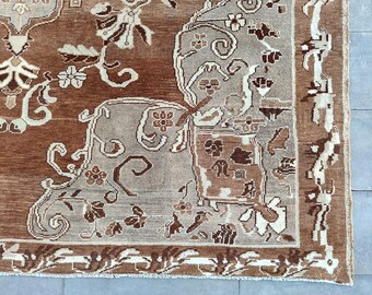 Fabulous! 8x10 Turkish rug Brown Gray, Modern Oushak rug 8x10, Vintage rug 8x10, Living room rug 8x10 oriental, Persian 8x10 heriz area rug