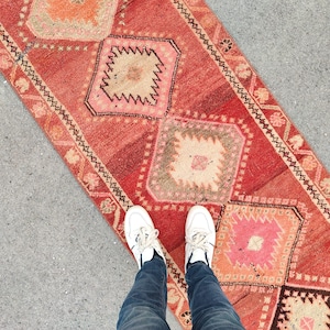 2.8 x 14 ft Herki rug runner antique, Persian runner 3x14 vintage, Oriental rug, Turkish 3x14 oushak runner, Malayer rug, Heriz rug 3x14