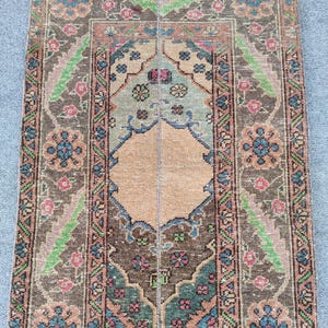 2x12 runner rug Skinny, Turkish runner 2x12, Vintage runner 2x12, Oushak runner 2x12, Patchwork runner rug, 2 wide runner rug neutral
