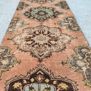 Brown Rug 2.7 x 10 ft runner, Persian 3x10 heriz runner rug, Natural 3x10 turkish runner, Oushak runner 3x10 rug, Herki runner 3x10 vintage
