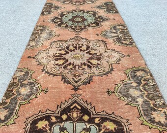 Brown Rug 2.7 x 10 ft runner, Persian 3x10 heriz runner rug, Natural 3x10 turkish runner, Oushak runner 3x10 rug, Herki runner 3x10 vintage