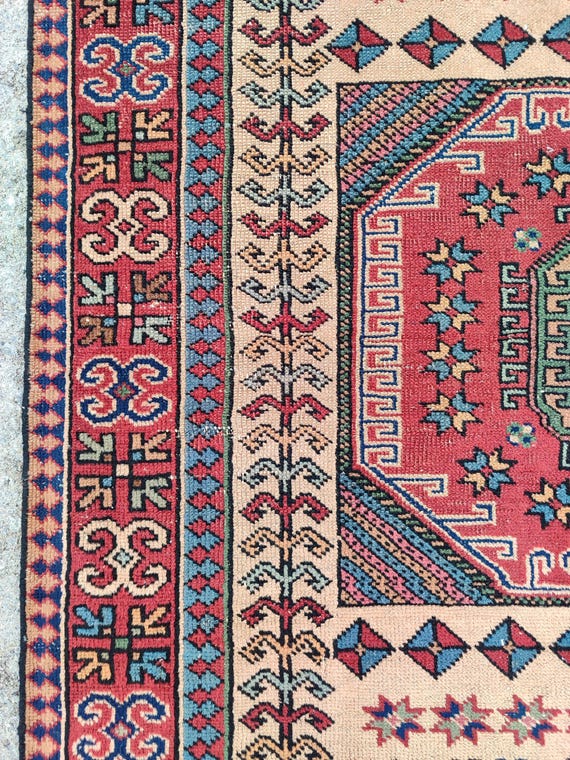 Antique 4x6 Turkish Rug, Oriental Rug 4x6 Vintage, Oushak Rug