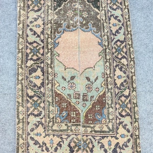 2x13 runner rug Turkish Vintage oushak: Patchwork wool Extra long runner rug handmade