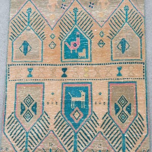 Rug 2.7 x 10 ft runner, Persian 3x10 heriz runner rug, Neutral 3x10 turkish runner, Oushak runner 3x10 rug, Herki runner 3x10 vintage