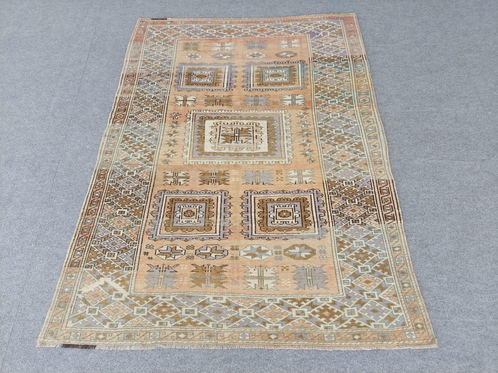 5x7 Turkish Rug, Kayseri Rug Vintage, Medallion 5x7 Oushak Rug