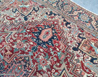 10x13 Persian area rug, Oversize antique rug 10x13 colorful, Heriz rug 10x13 vibrant, Living room rug 10x13 vibrant vintage, Serapi rug