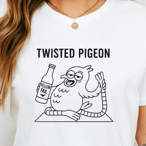 Camiseta de yoga con paloma retorcida, divertida camiseta con postura de pájaro, parodia de yoga borracho, regalo para amantes del yoga, camiseta con gráfico de paloma de dibujos animados