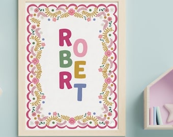 Personalized Baby Name Wall Art | Custom Nursery Name Print Boho Floral |  Girl Nursery Decor | Baby Shower Gift | Digital Download