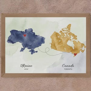 Long Distance Relationship Gift, Custom Two Location Map Print, Personalized Couples Map, Moving Away Going Away Gift, Immigration Keepsake