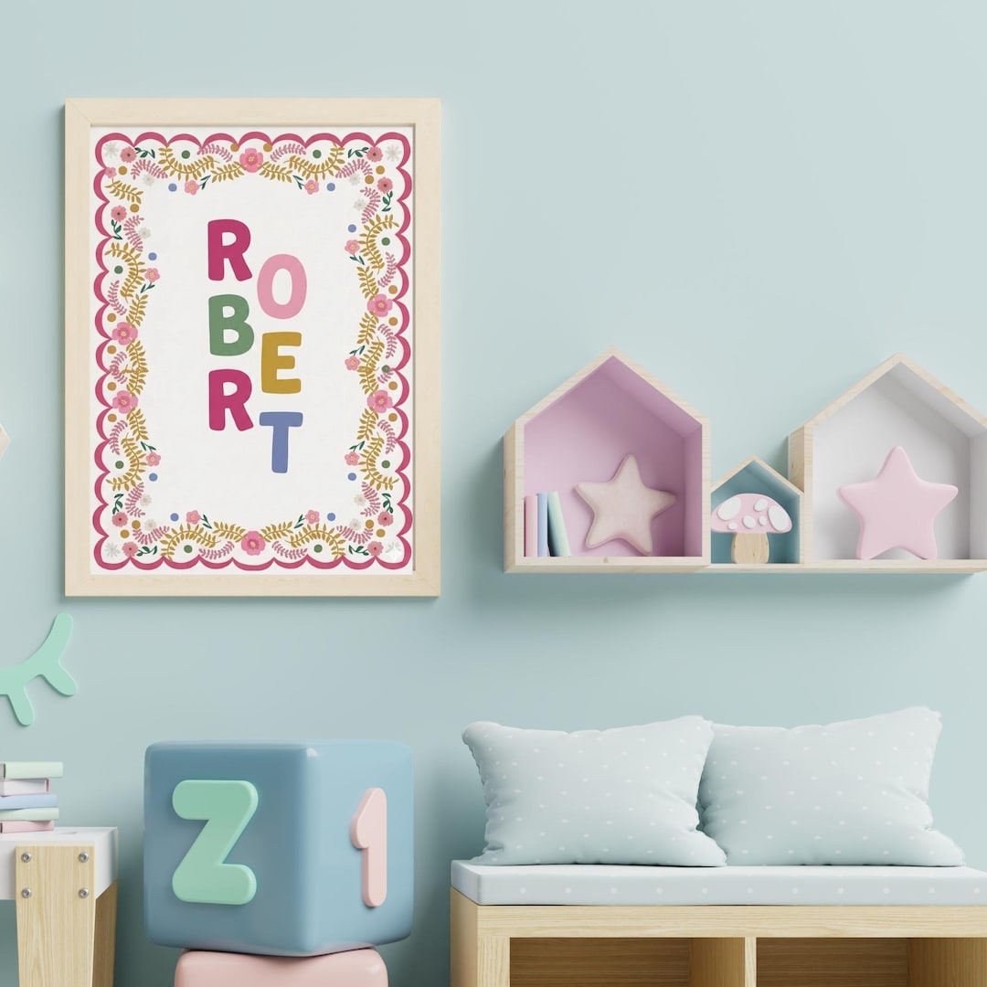 Personalized Baby Name Wall Art | Custom Nursery Name Print Boho Floral ...