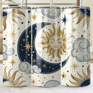 Celestial Tumbler Wrap, Moon Sun 20oz Skinny Tumbler PNG, Stars Sublimation Designs, Astrology Tumbler Wrap, Digital Download