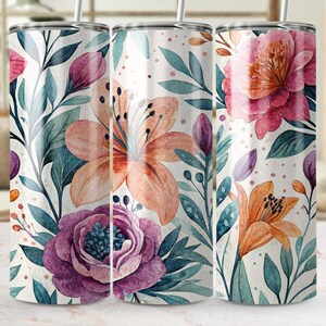 Floral Tumbler Wrap, Aquarell Blumen Tumbler, 20 Unzen Skinny Tumbler Design, botanische Sublimation, Frühling Tumbler, digitaler Download