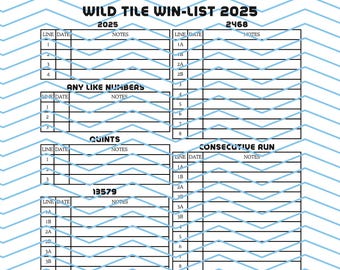 Printable 2025 Mahjong Card Completion Tracker (Black Text) - Digital Download - Wild Tile Win-List 2025