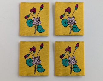 Veilchen | Gewebte Etiketten | 4er Pack | Kleidungsstück Etiketten für handgemachte Kleidung | Nähen Geschenk | Geburtsblume | Nähen | Kleidung Anhänger