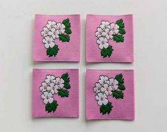 Weißdorn | Gewebte Etiketten | 4er Pack | Kleidungsstück Etiketten für handgemachte Kleidung | Nähen Geschenk | Mai Geburtsmonat Blume | Nähen | Kleidung Anhänger