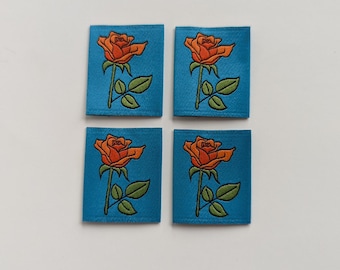Rosen | Gewebte Etiketten | 4er Pack | Kleidungsstück Etiketten für handgemachte Kleidung | Nähen Geschenk | Juni Geburtsmonat Blume | Nähen | Kleidung Anhänger