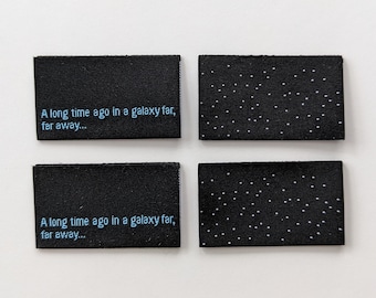 In a Galaxy Far, Far Away | Woven Luxe Labels | 4 pack | Garment Labels For Handmade Clothes | Sewing Gift | Star Wars | Geek