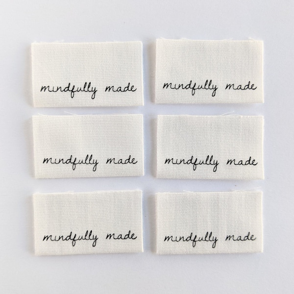 Mindfully Made | Cotton Luxe Labels | 6 pack | Woven Garment Labels For Handmade Clothes | Sewing Gift