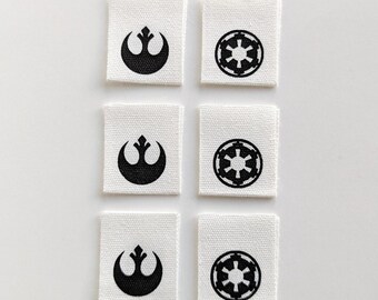 Rebellen/Reich Symbole | Cotton Luxe Labels | 6er Pack | Gewebte Kleidungsetiketten | Nähen Geschenk | Krieg der Sterne