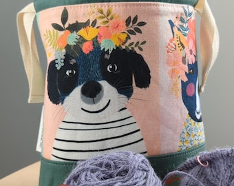 Blumenkrone Hunde Projekt Tasche: Baumwoll Kordelzug Socke Strick Tasche | Handgemachtes Geschenk