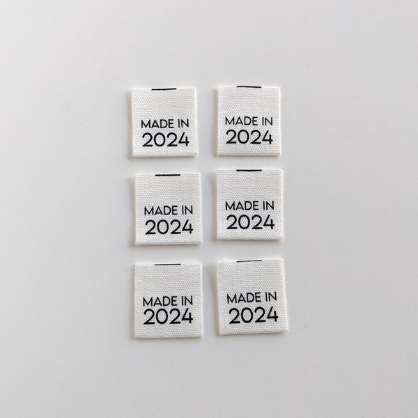 Made in 2024 | Cotton Luxe Labels | 6 pack | Woven Garment Labels For Handmade Clothes | Sewing Gift