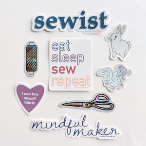 Sewing Themed Stickers | Vinyl, durable, waterproof, UV protected | Gift for sewists, crafters, knitters, makers