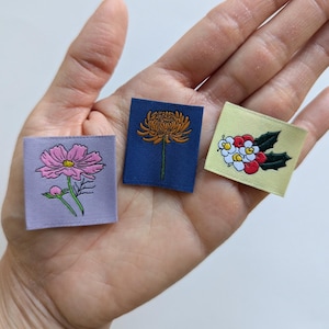 Birth Month Flowers: October, November, December | Variety Woven Label Pack | Garment Labels For Handmade Clothes | Sewing Gift Tag