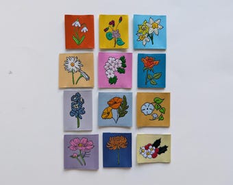 Geburtsmonat Blumen-Kleideretiketten: Geschenk zum Nähen, Memade-Kleidungsetikett