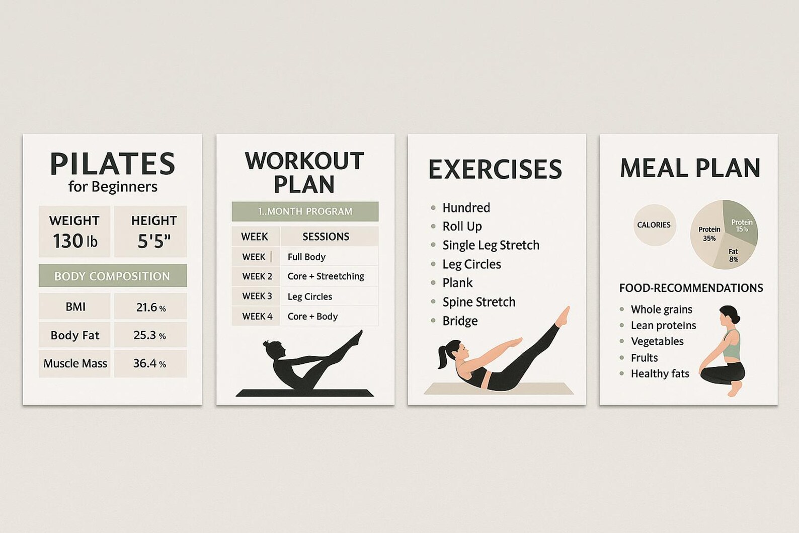 Custom 1-month Pilates Plan PDF, Personalized Workout Program With Body Metrics Analysis, 3 ...