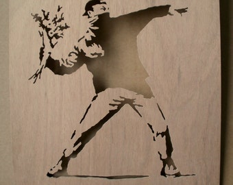 Banksy Love Is In The Air Rioter Stencil