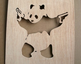 Panda With Guns Wooden Stencil