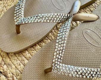 Custom Crystal Flip Flops Thongs Havaianas / Rhinestone Sparkle Footwear Sandal / Bride Wedding Special Occasion Shoe Bejewelled Slippers