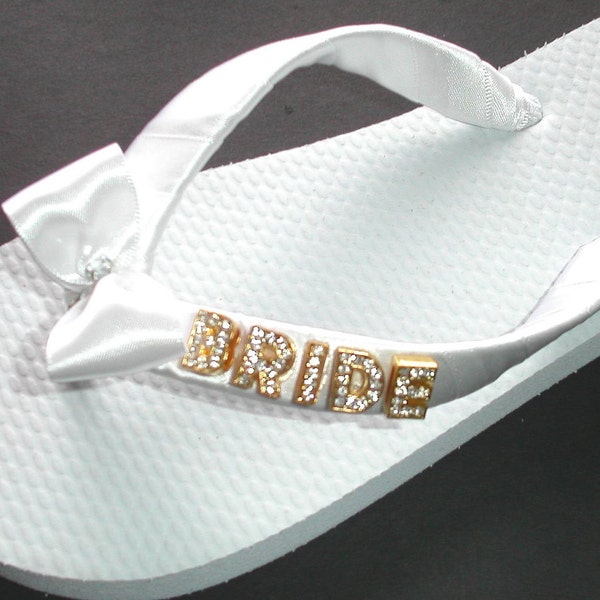 Wedding Flip Flops Thongs with BRIDE in silver or gold letters